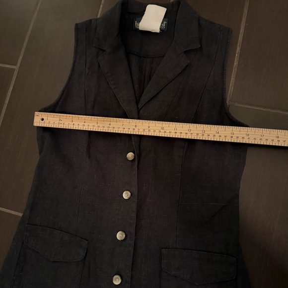 Vintage Harvé Benard Black Linen Midi Dress Medium Tailored Minimalist - Picture 4 of 9